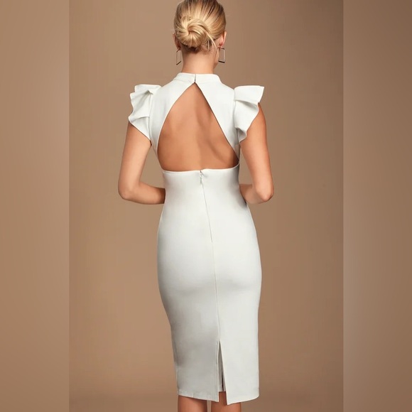 Lulu’s Stylish Splendor White Backless Ruffle Bodycon Midi Dress Small NWT - Picture 4 of 8